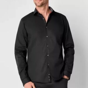 JF J. FERRAR BLACK SLIM COLLAR BUTTON DOWN SHIRT Mens S 14 14 1/2 Black Formal